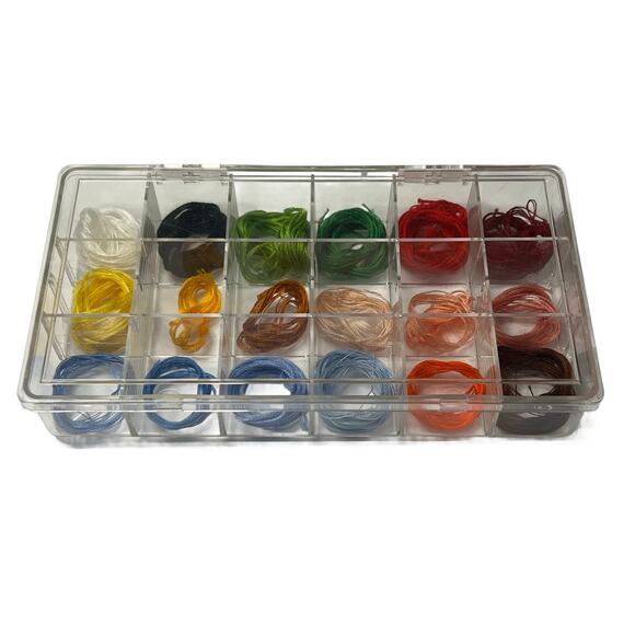 Clear Embroidered Sectioned Floss Case with 18 Floss Threads 8.5" x 4" x 1.5" - Picture 1 of 2